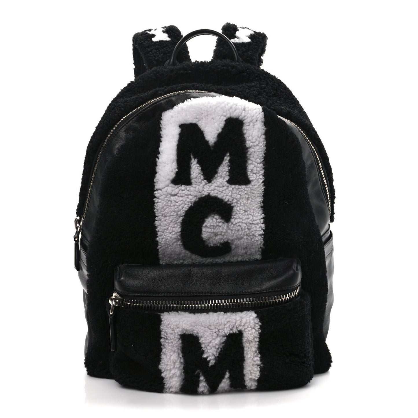 Shearling Stripe Logo Stark Backpack Black White