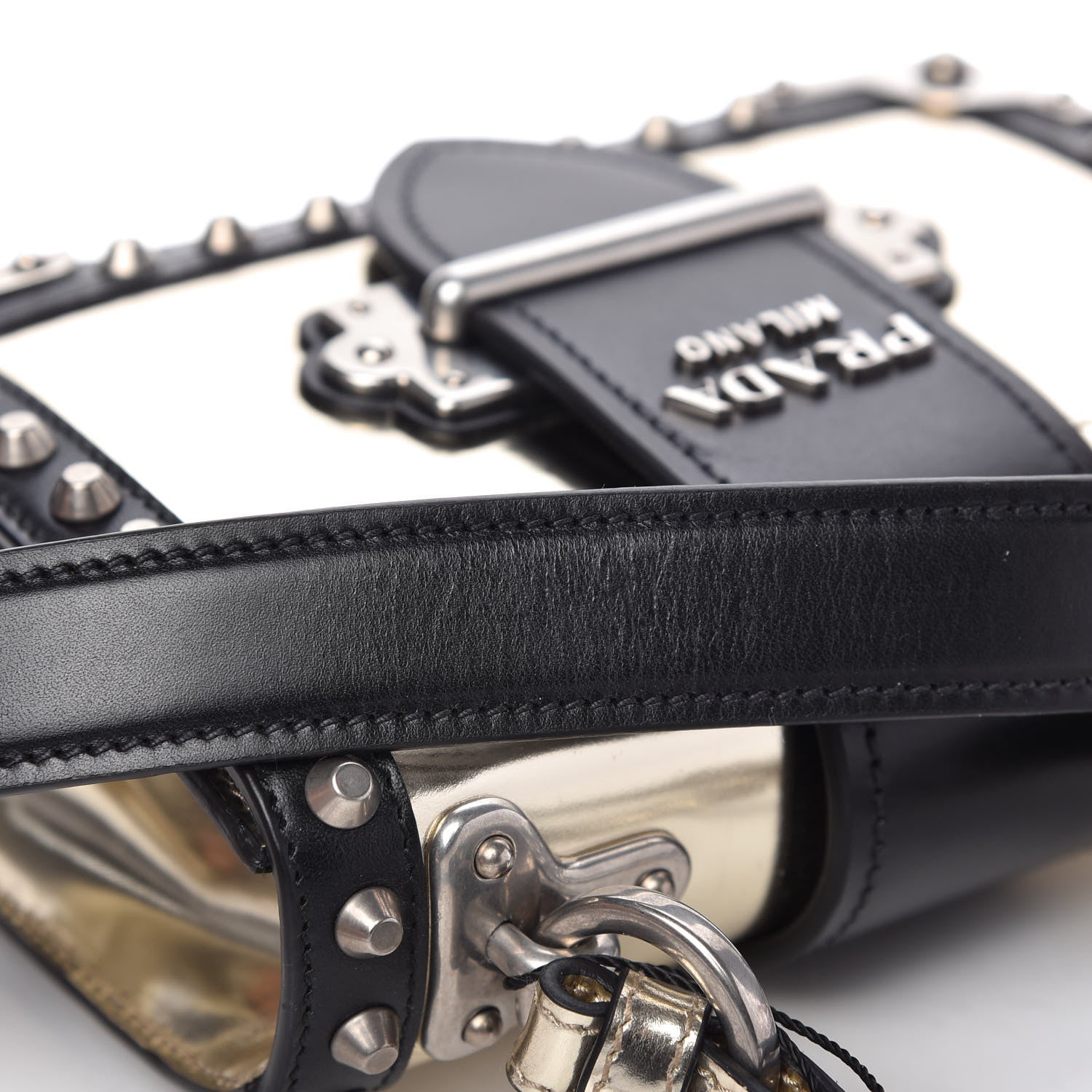 Prada Metallic Vitello Studded Cahier Bag Pirite Black 10 of 10