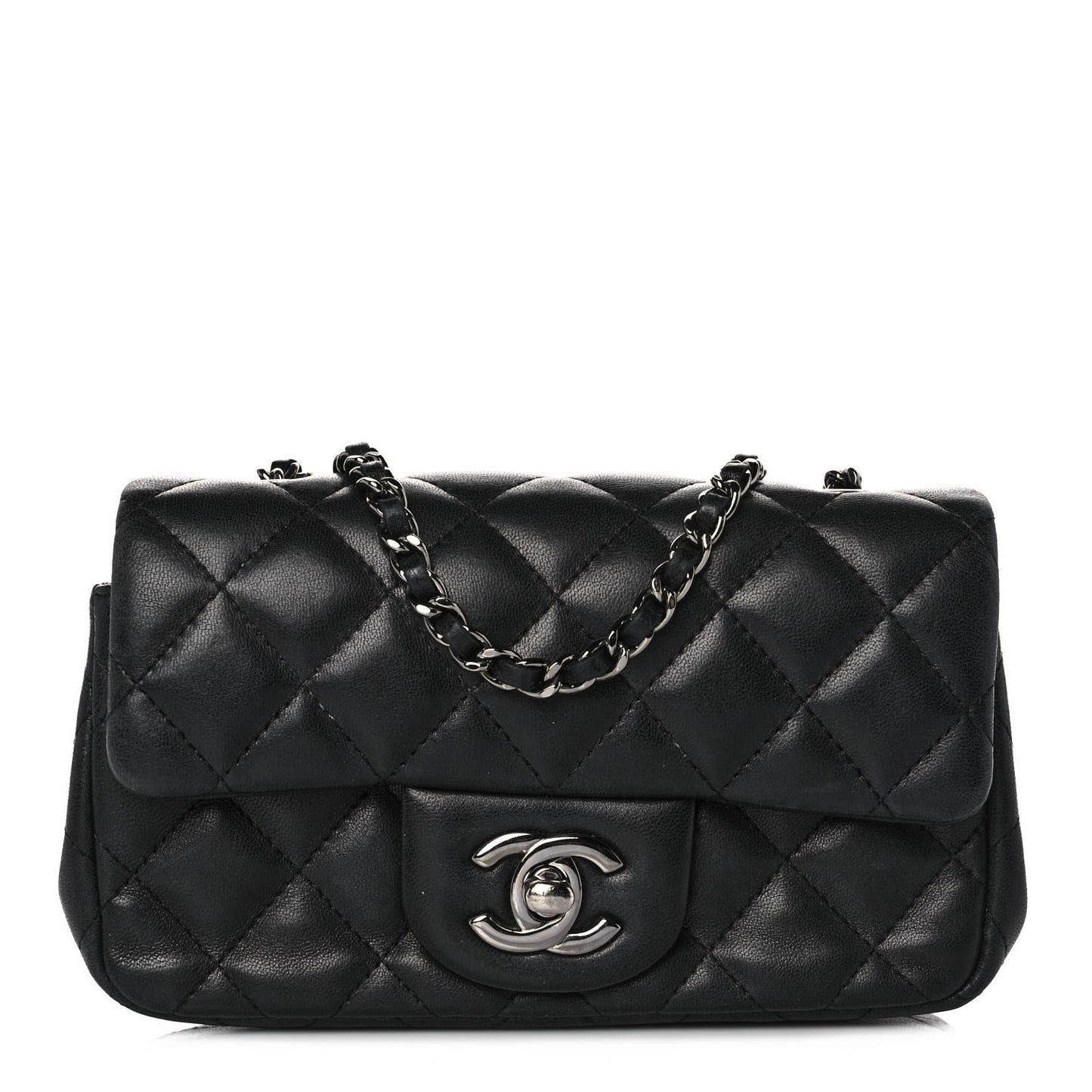 Lambskin Quilted Extra Mini Rectangular Flap Black