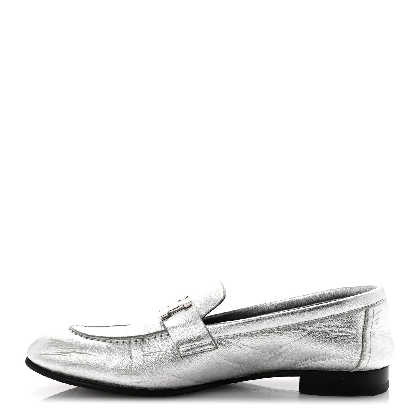 Metallic Calfskin Womens Paris Loafers 37 Silver