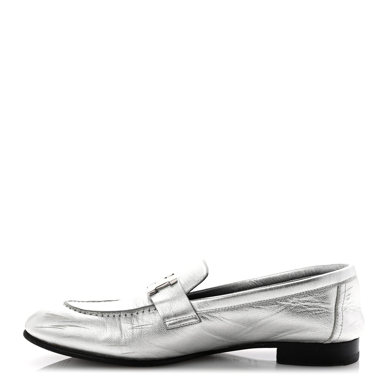 Hermes Metallic Calfskin Womens Paris Loafers 37 Silver 1 of 10