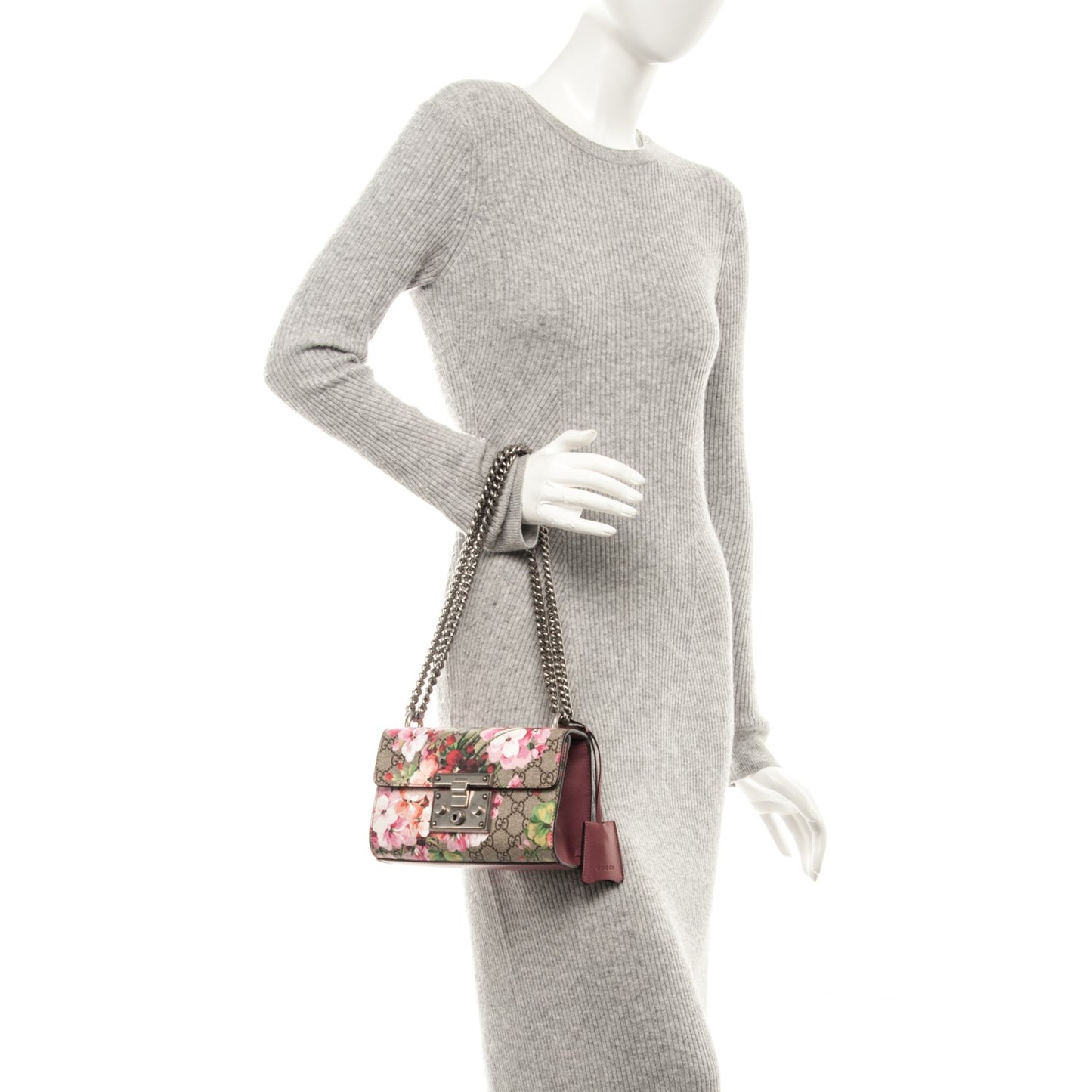 GG Supreme Monogram Blooms Small Padlock Shoulder Bag Beige Multicolor Dry Rose