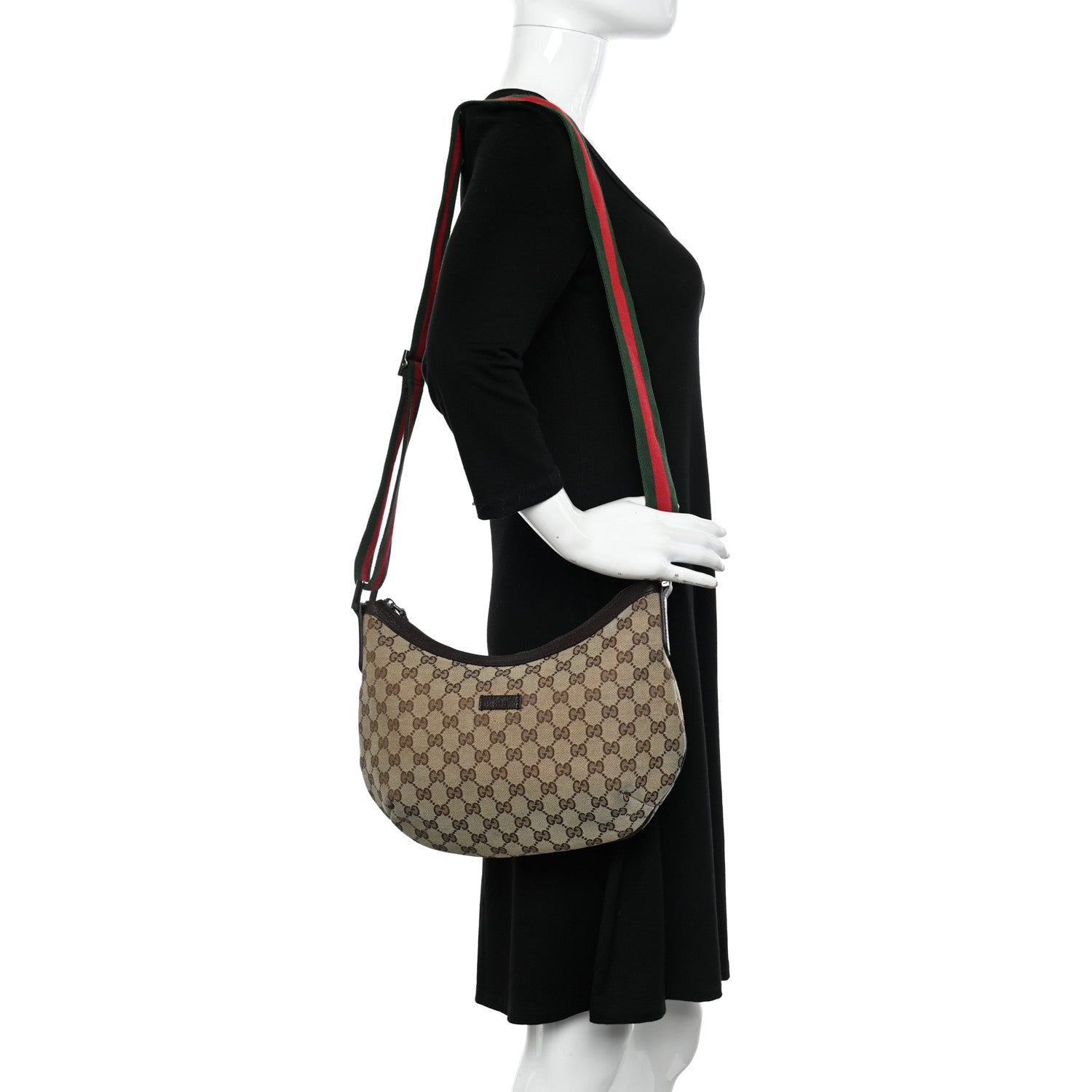 Gucci Monogram Web Medium Half Moon Hobo Dark Brown 2 of 11