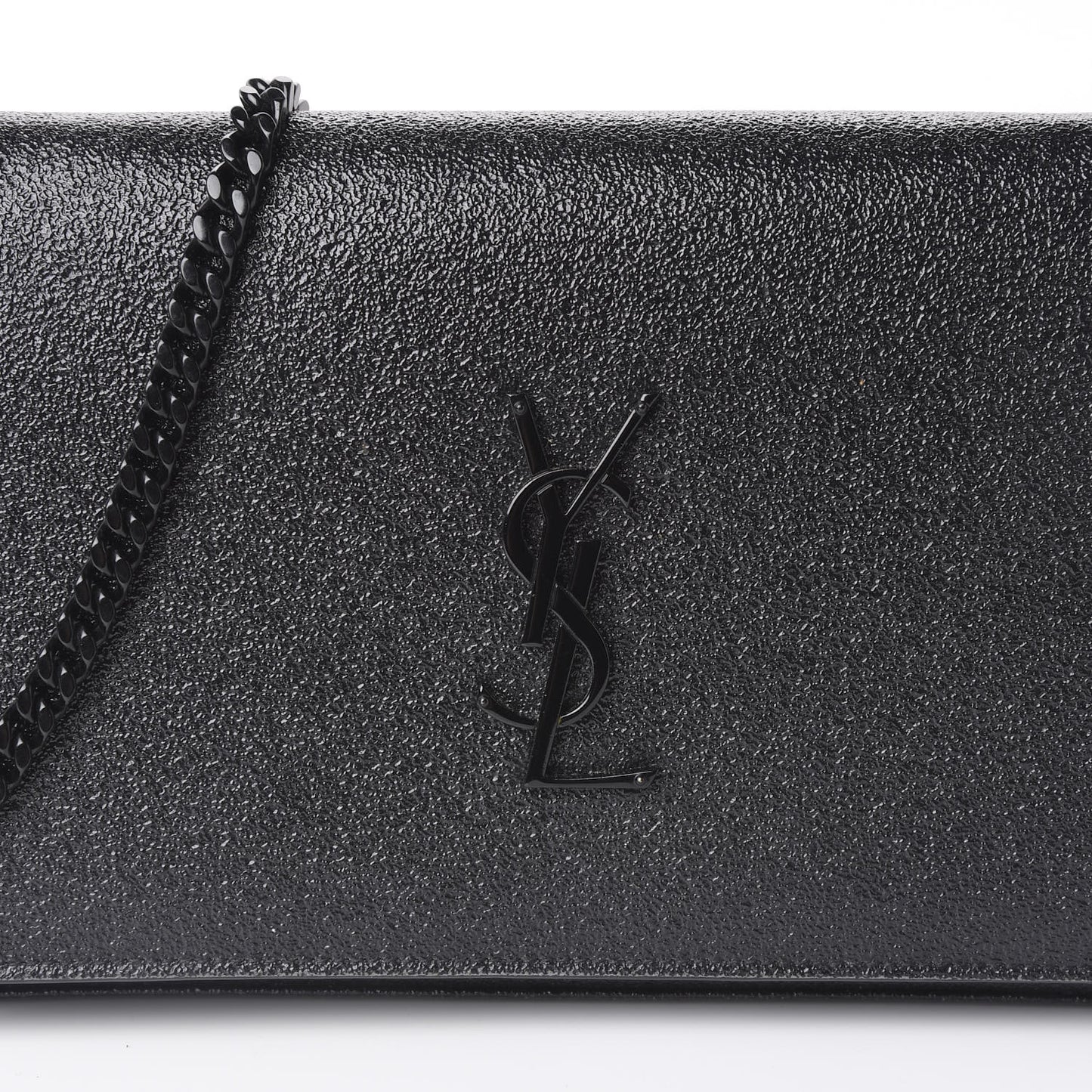 Grained Metallic Calfskin Monogram Chain Wallet Black