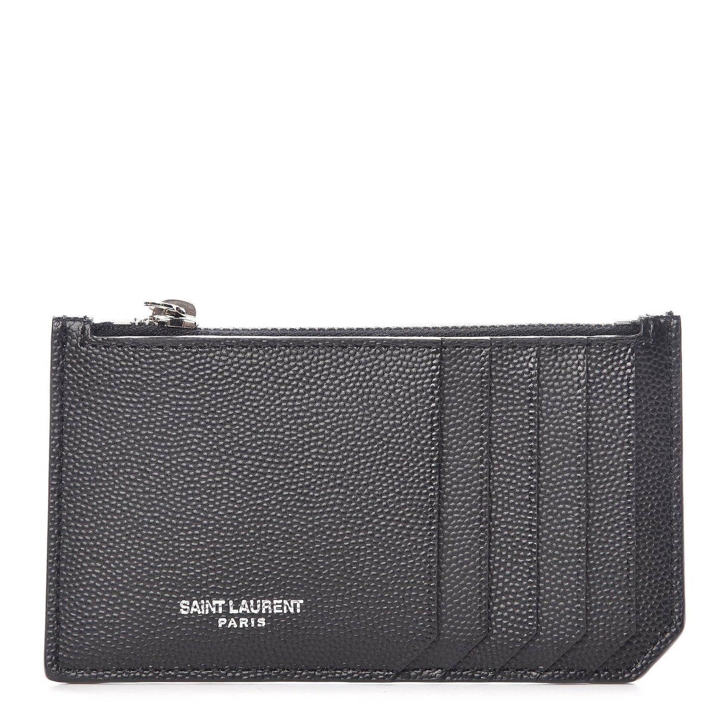 Grained Calfskin 5 Fragments Zip Pouch Card Holder Black