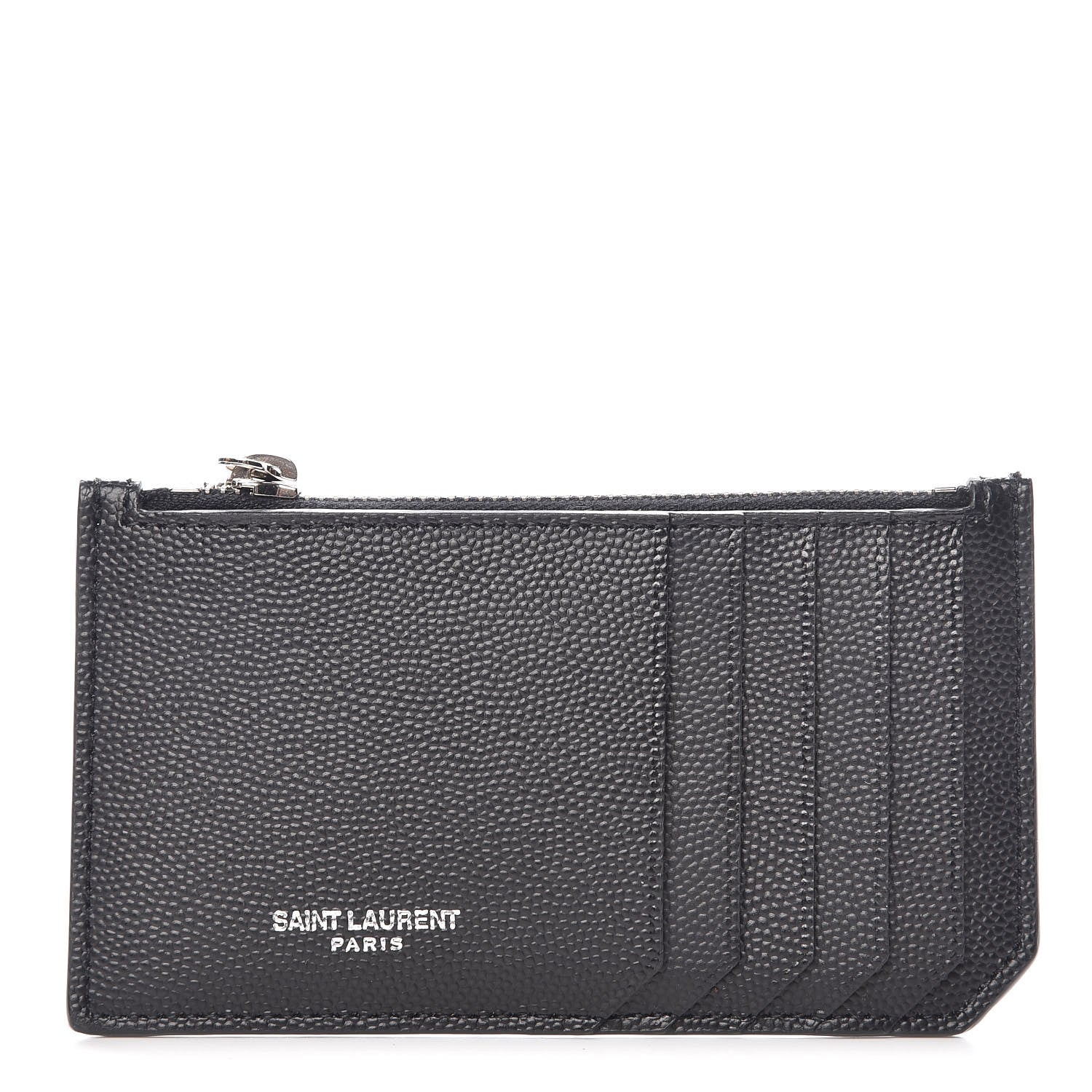 Saint Laurent Grained Calfskin 5 Fragments Zip Pouch Card Holder Black 1 of 8