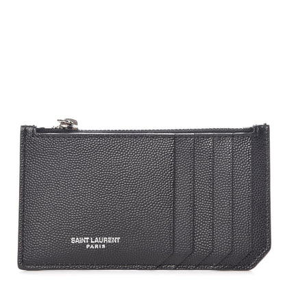 Saint Laurent Grained Calfskin 5 Fragments Zip Pouch Card Holder Black 1 of 8