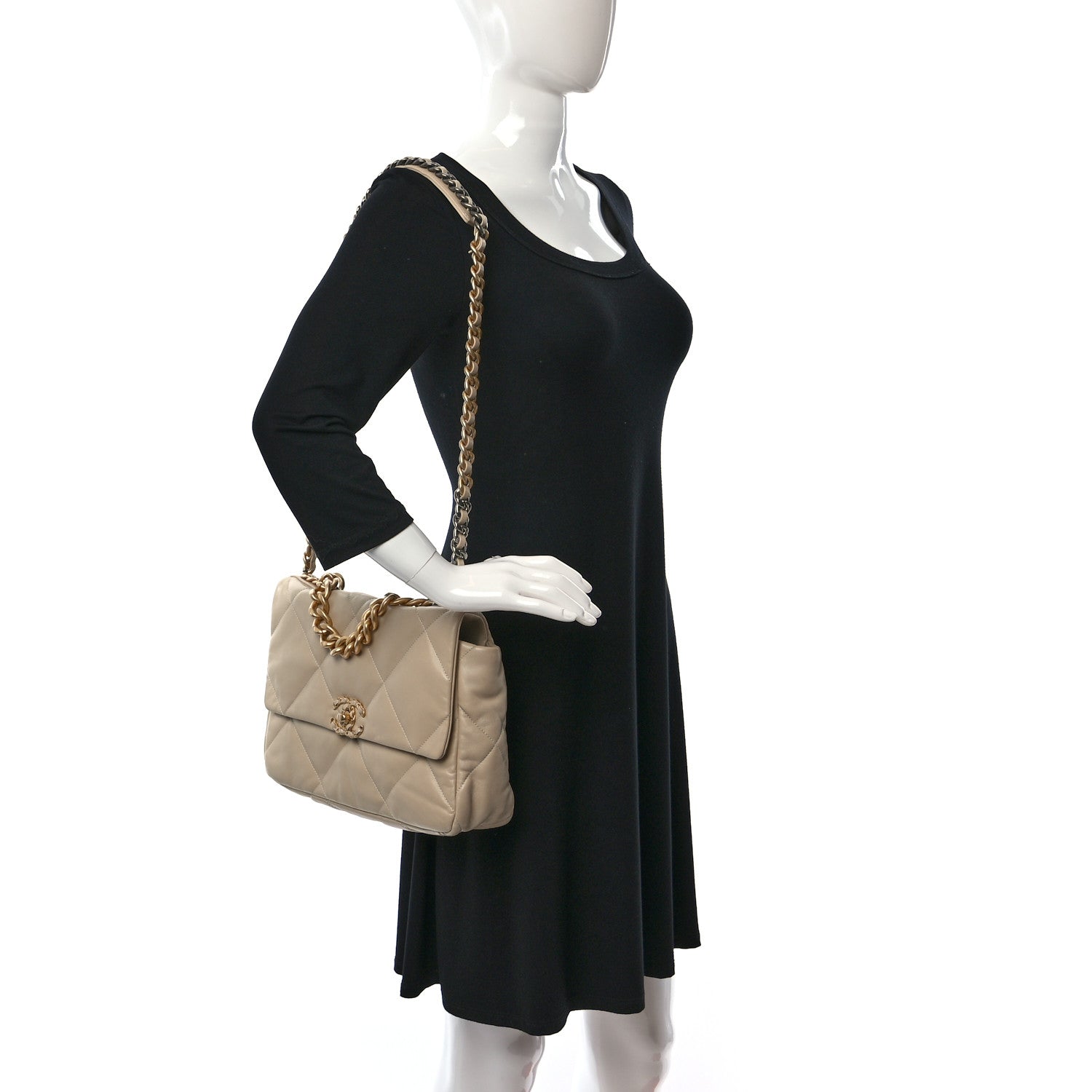 Chanel Lambskin Quilted Large Chanel 19 Flap Beige 2 of 9