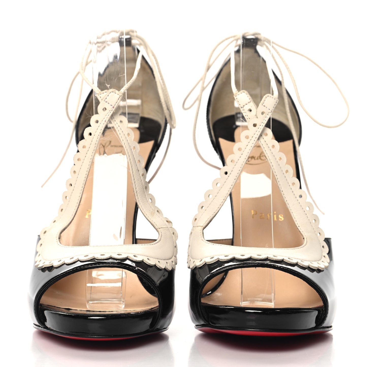 Patent Operissima Peep Toe Sandals Ankle Strap 39.5 Black White