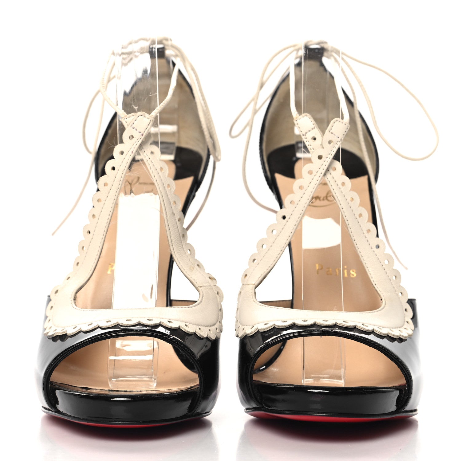 Christian Louboutin Patent Operissima Peep Toe Sandals Ankle Strap 39.5 Black White 3 of 9