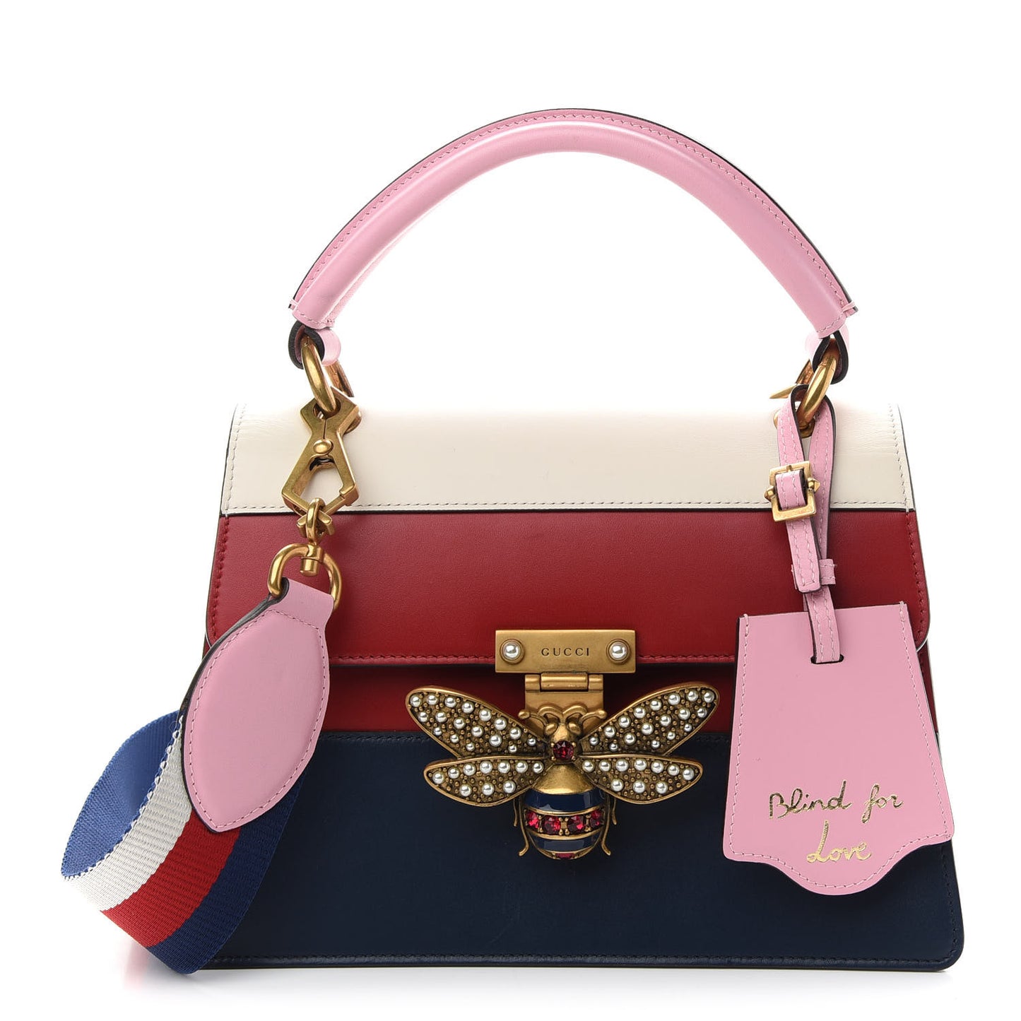 Calfskin Sylvie Web Small Queen Margaret Top Handle Bag Blue Agata Hibiscus Red Mystic White Sugar Pink