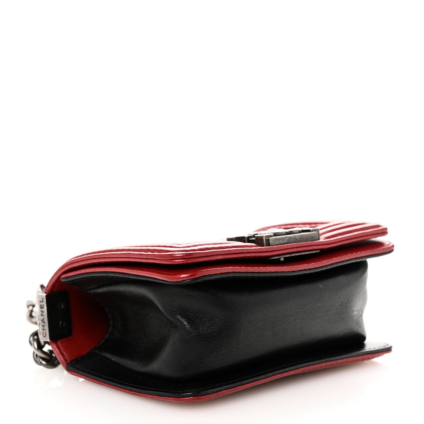 Calfskin Quilted Mini Boy Flap Black Red