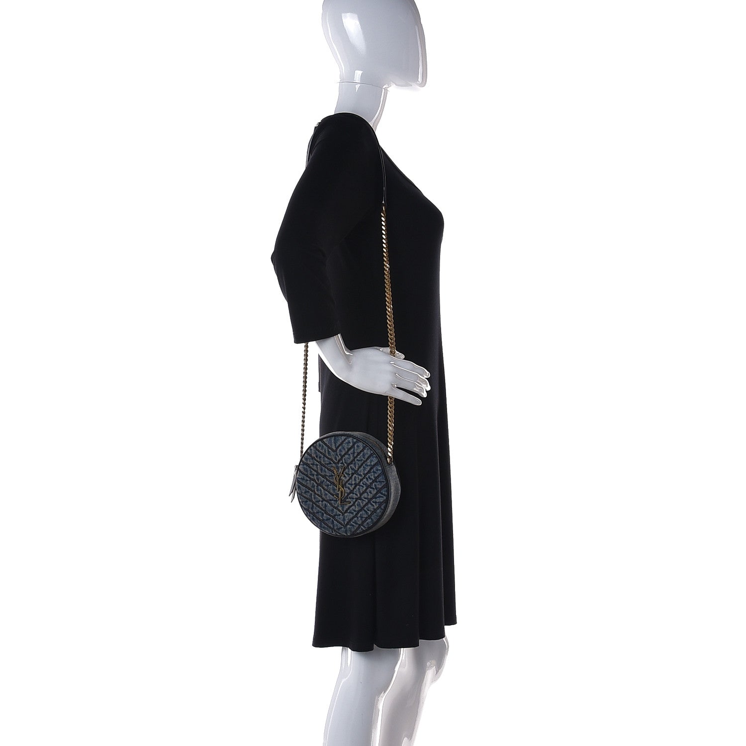 Saint Laurent Denim Quilted Monogram Round Crossbody Bag Rodeo Blue 2 of 10