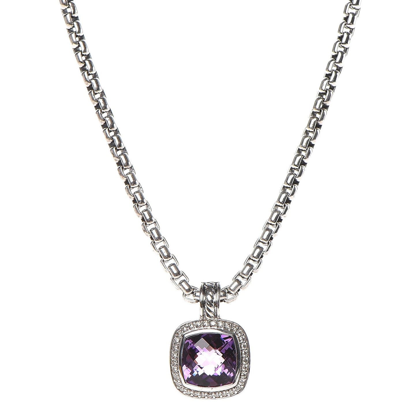 Sterling Silver 14K Yellow Gold Diamond Amethyst 11mm Albion Pendant Necklace