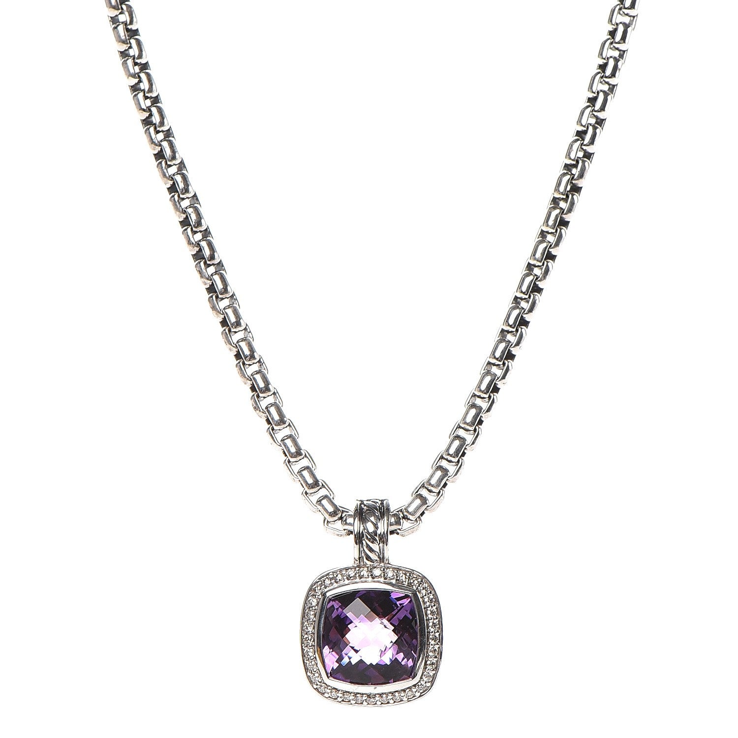 David Yurman Sterling Silver 14K Yellow Gold Diamond Amethyst 11mm Albion Pendant Necklace 1 of 5