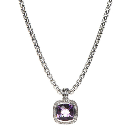 David Yurman Sterling Silver 14K Yellow Gold Diamond Amethyst 11mm Albion Pendant Necklace 1 of 5