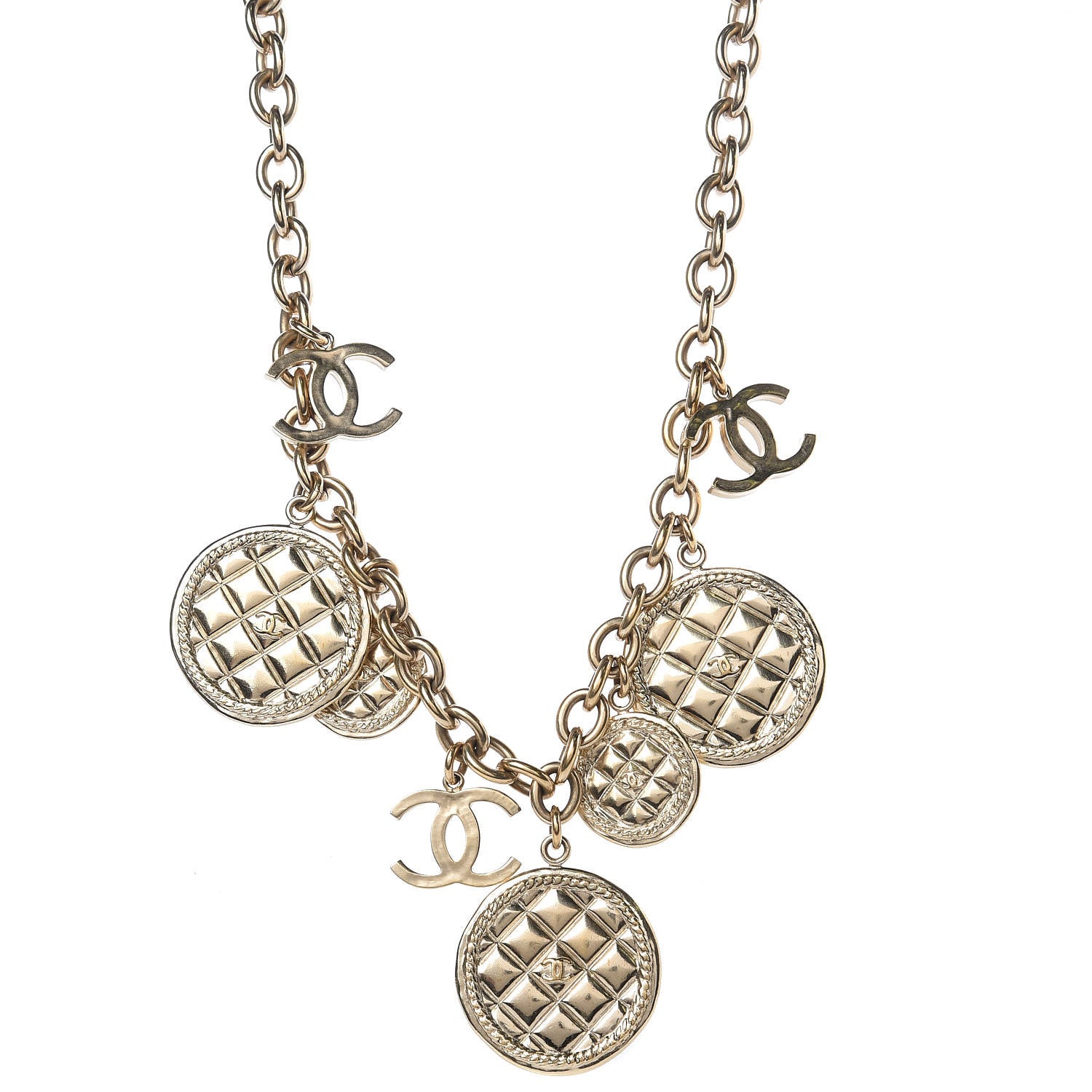 Chanel Medallion CC Quilted Pendant Necklace Gold 1 of 5