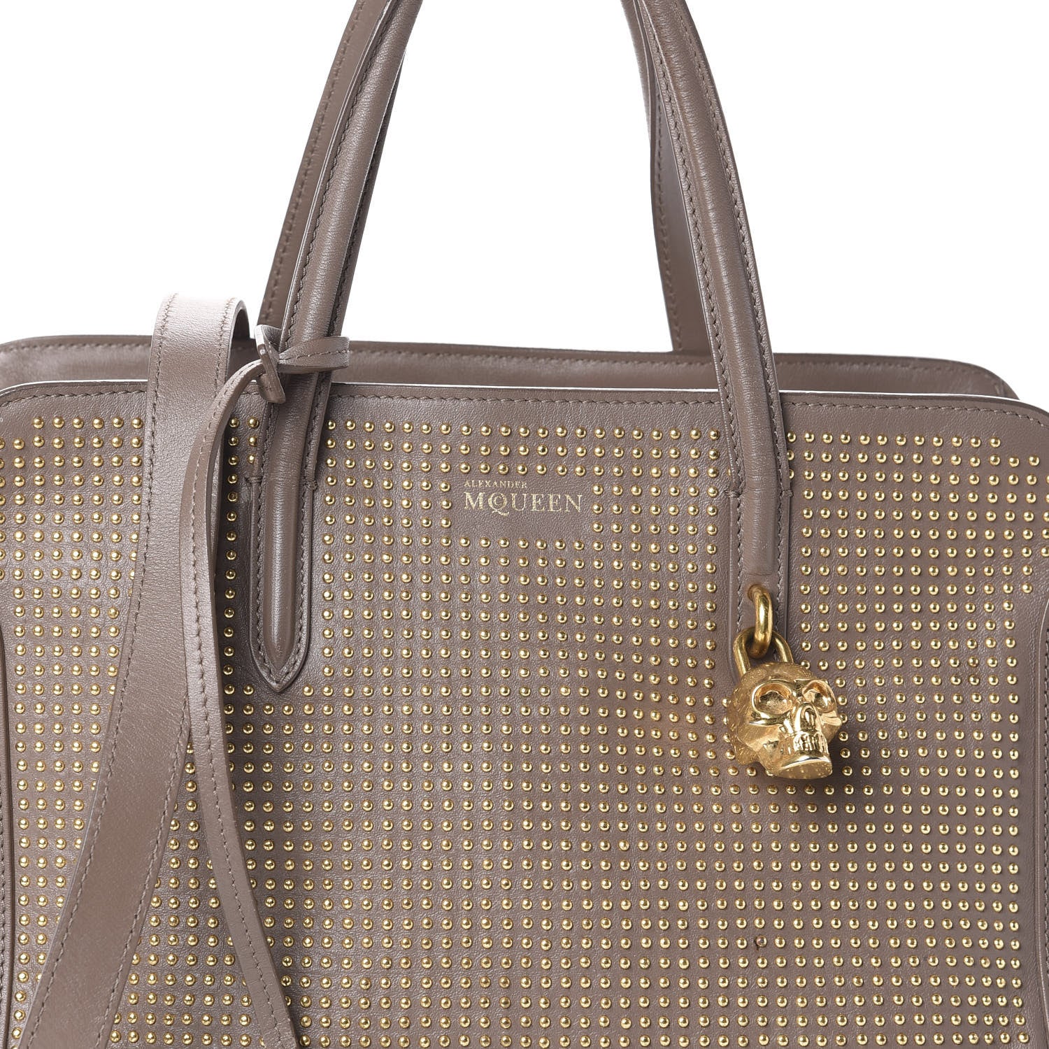 Alexander McQueen Calfskin Small Studded Padlock Zip Around Tote Taupe 8 of 10