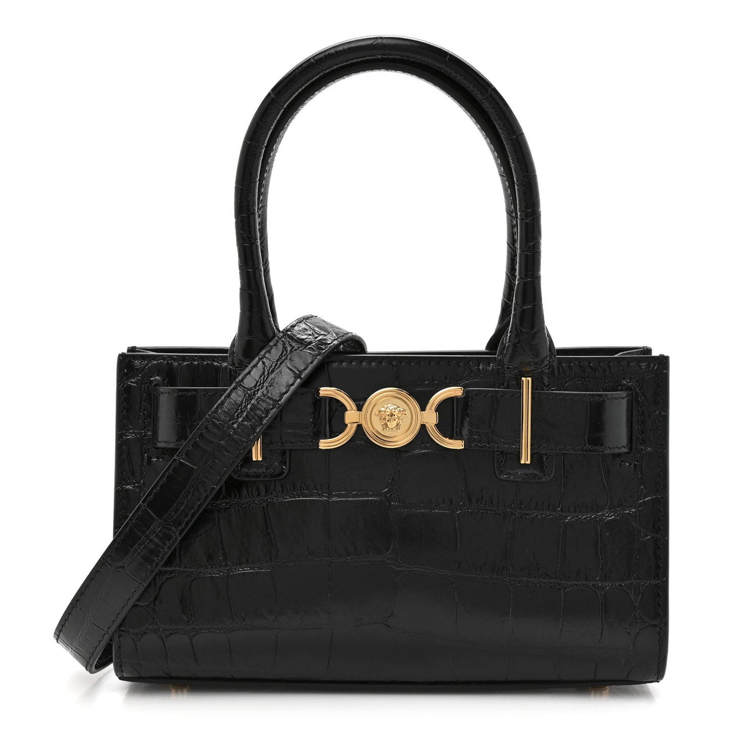 Calfskin Crocodile Embossed Small Medusa '95 Tote Black