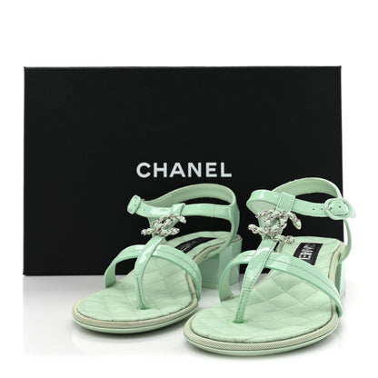 Chanel Patent CC Logo Thong Sandals 37 Green 9 of 9