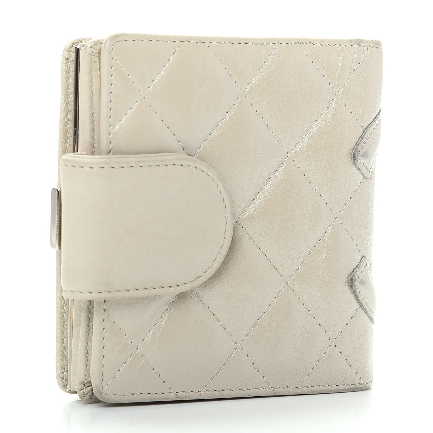 Chanel Aged Calfskin Cambon Compact Wallet Pearl 3 of 9