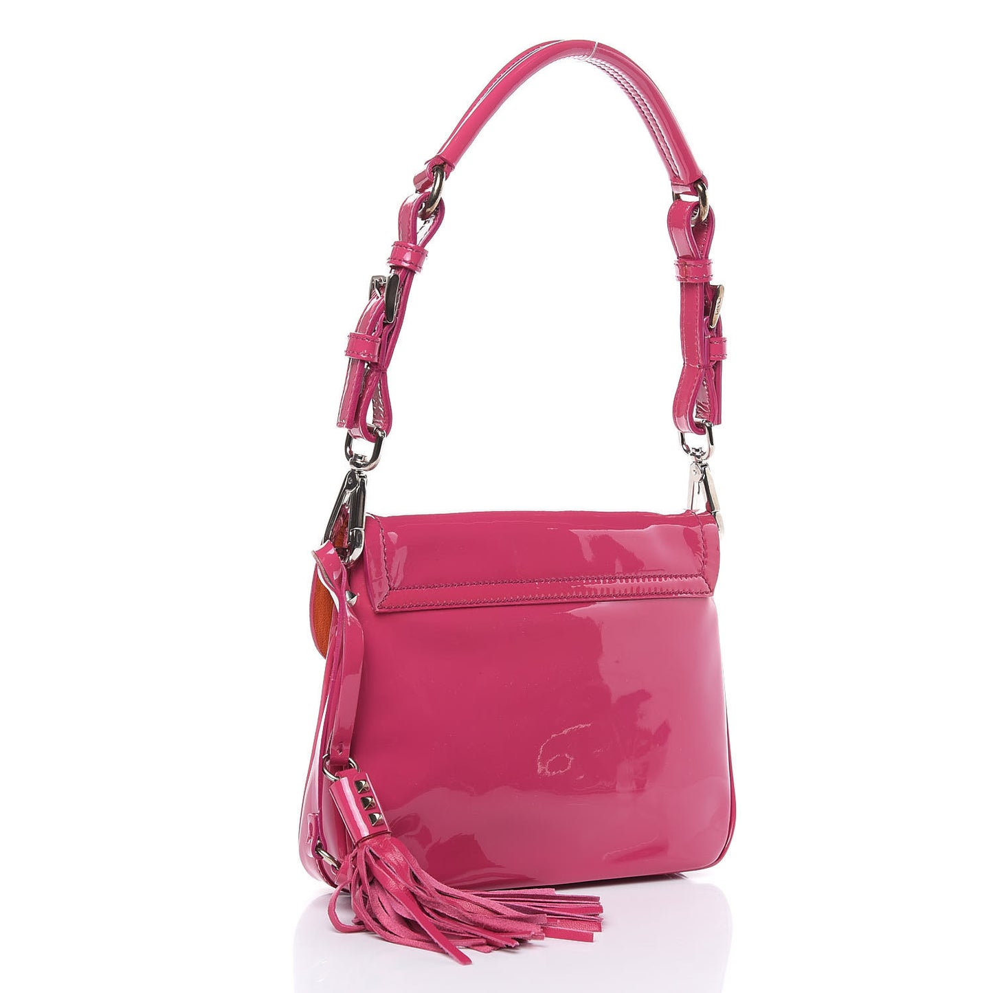 Vernice Circle Tassel Shoulder Bag Fuxia