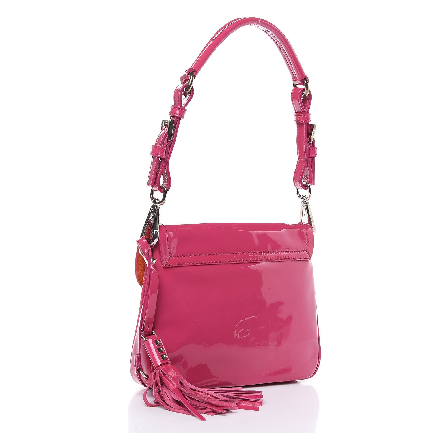 Prada Vernice Circle Tassel Shoulder Bag Fuxia 3 of 12