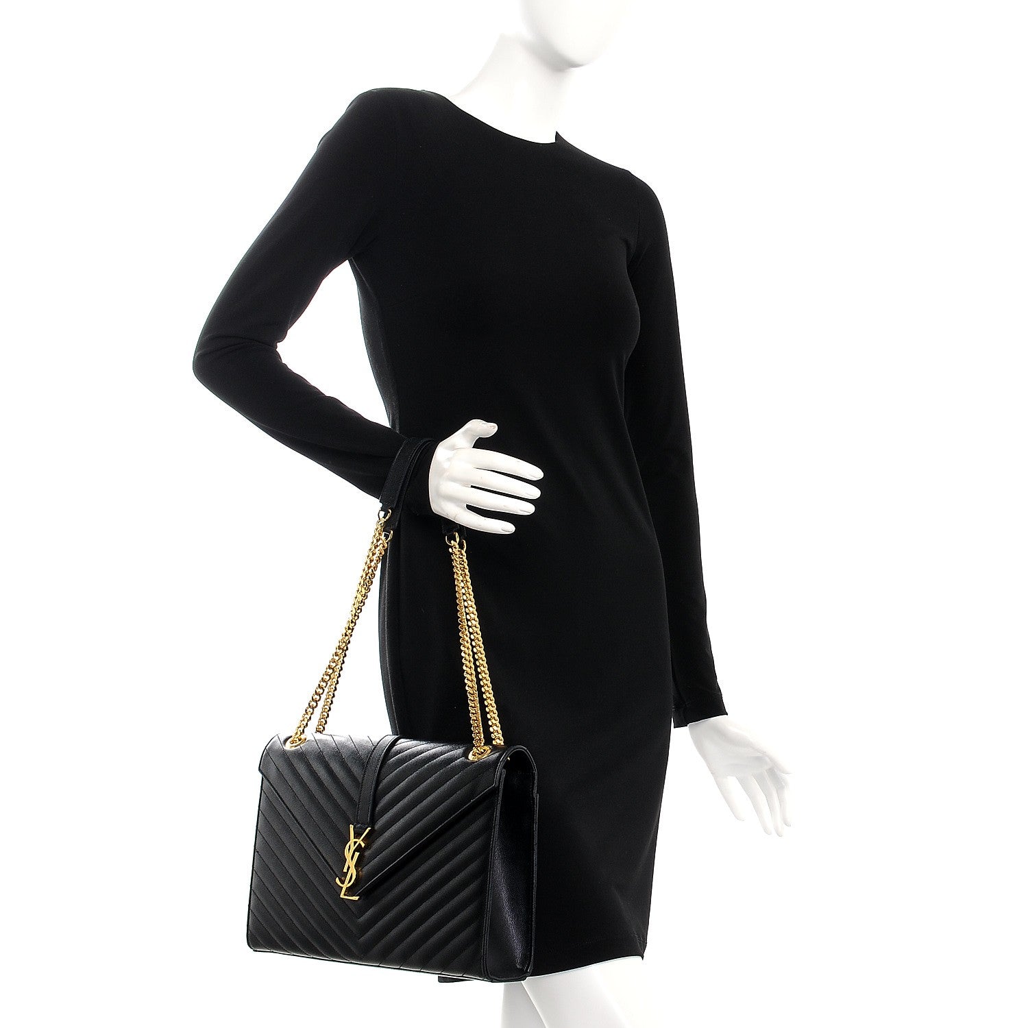 Saint Laurent Grain De Poudre Matelasse Chevron Large Monogram Satchel Black 4 of 19