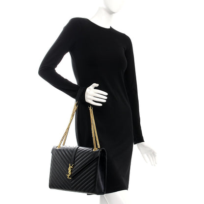 Saint Laurent Grain De Poudre Matelasse Chevron Large Monogram Satchel Black 4 of 19
