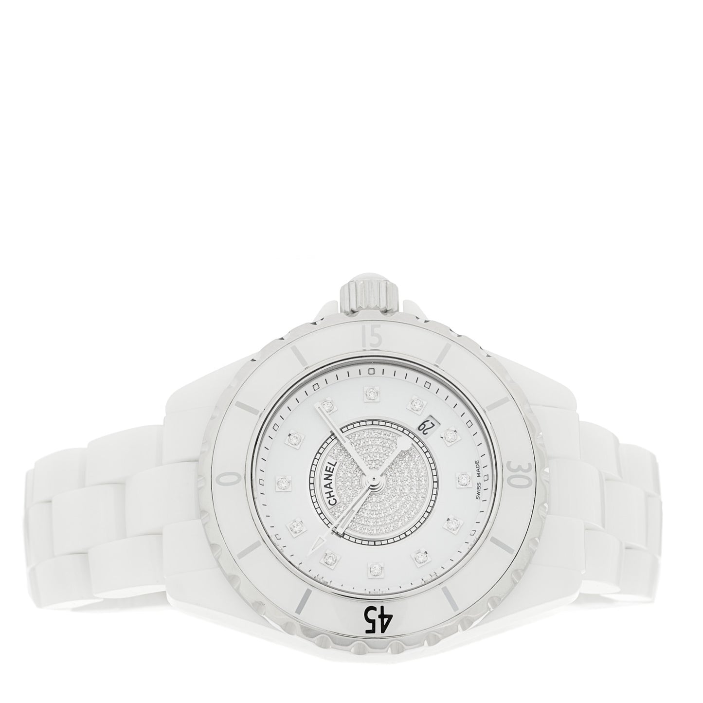 Stainless Steel Ceramic Diamond Dial 33mm J12 Quartz Watch White