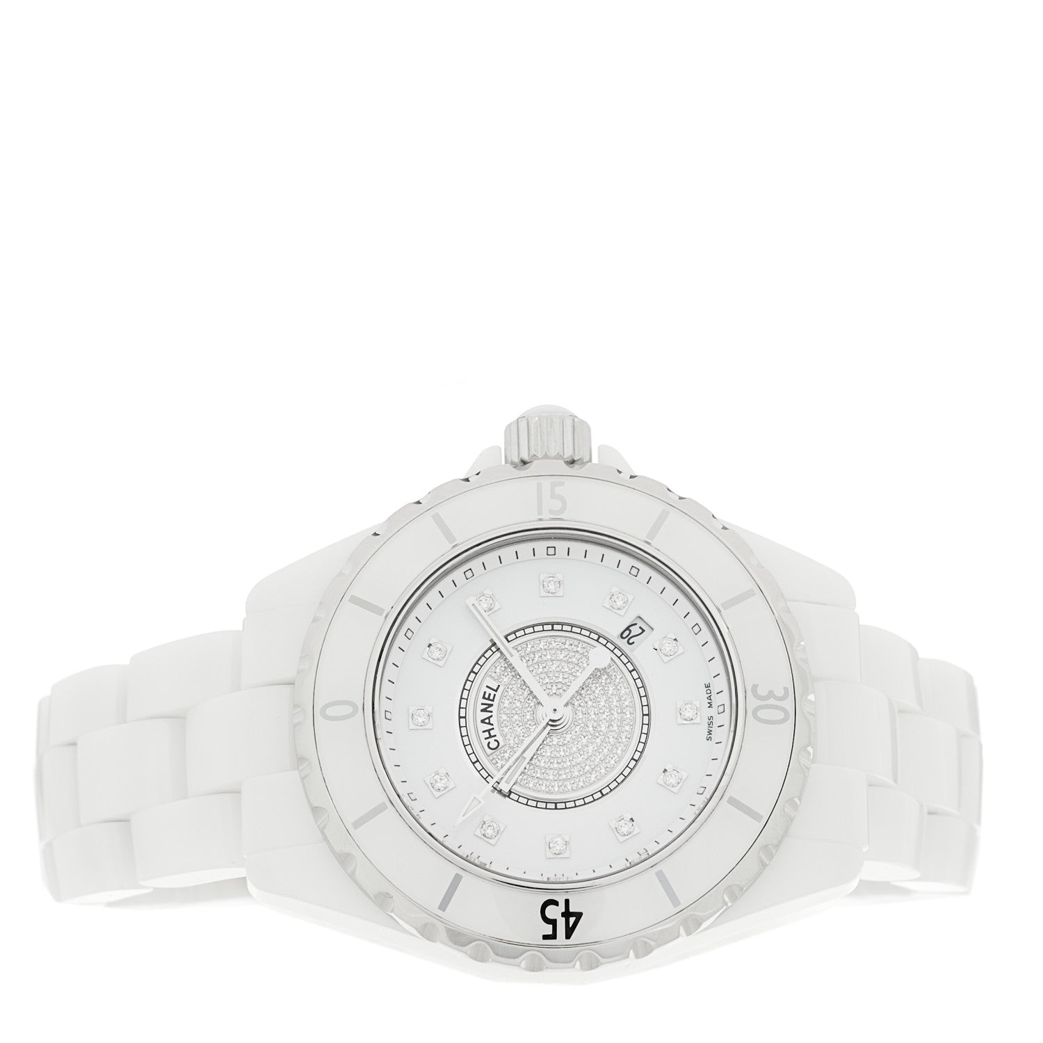 Chanel Stainless Steel Ceramic Diamond Dial 33mm J12 Quartz Watch White 2 of 4