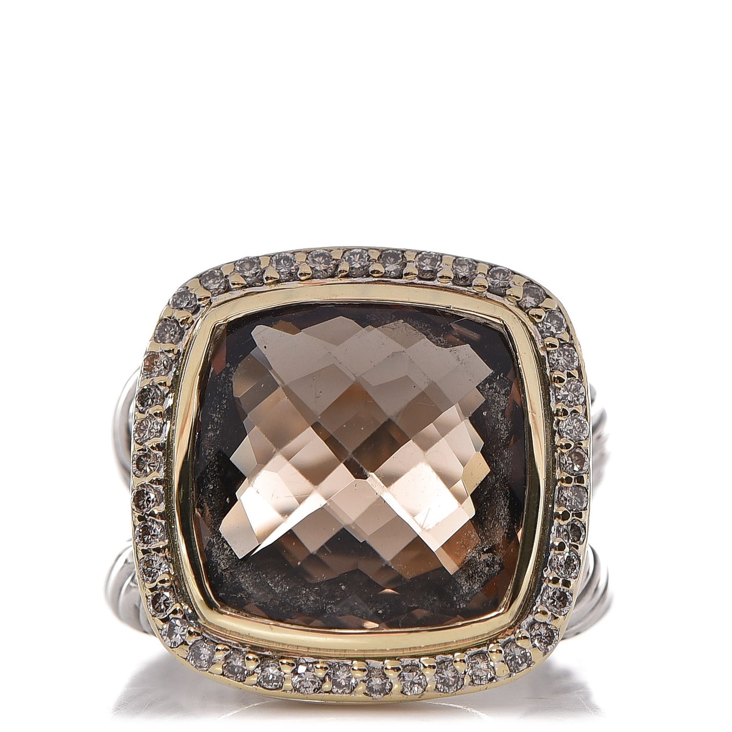 Sterling Silver 18K Yellow Gold Diamond Smoky Quartz 14mm Albion Ring 52 6