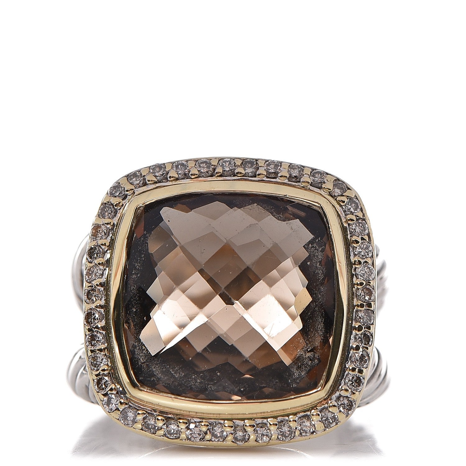 David Yurman Sterling Silver 18K Yellow Gold Diamond Smoky Quartz 14mm Albion Ring 52 6 1 of 6