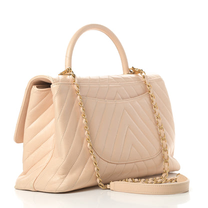 Chanel Calfskin Chevron Quilted Medium Coco Handle Flap Beige 3 of 17
