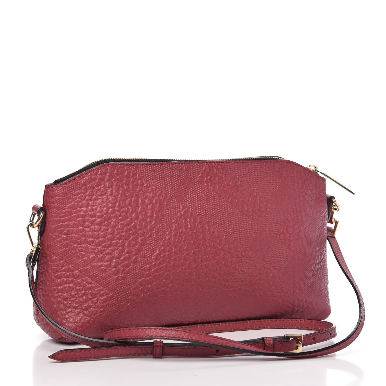 Burberry Signature Grain Calfskin Check Embossed Small Chichester Crossbody Clutch Bag Dark Plum 3 of 10