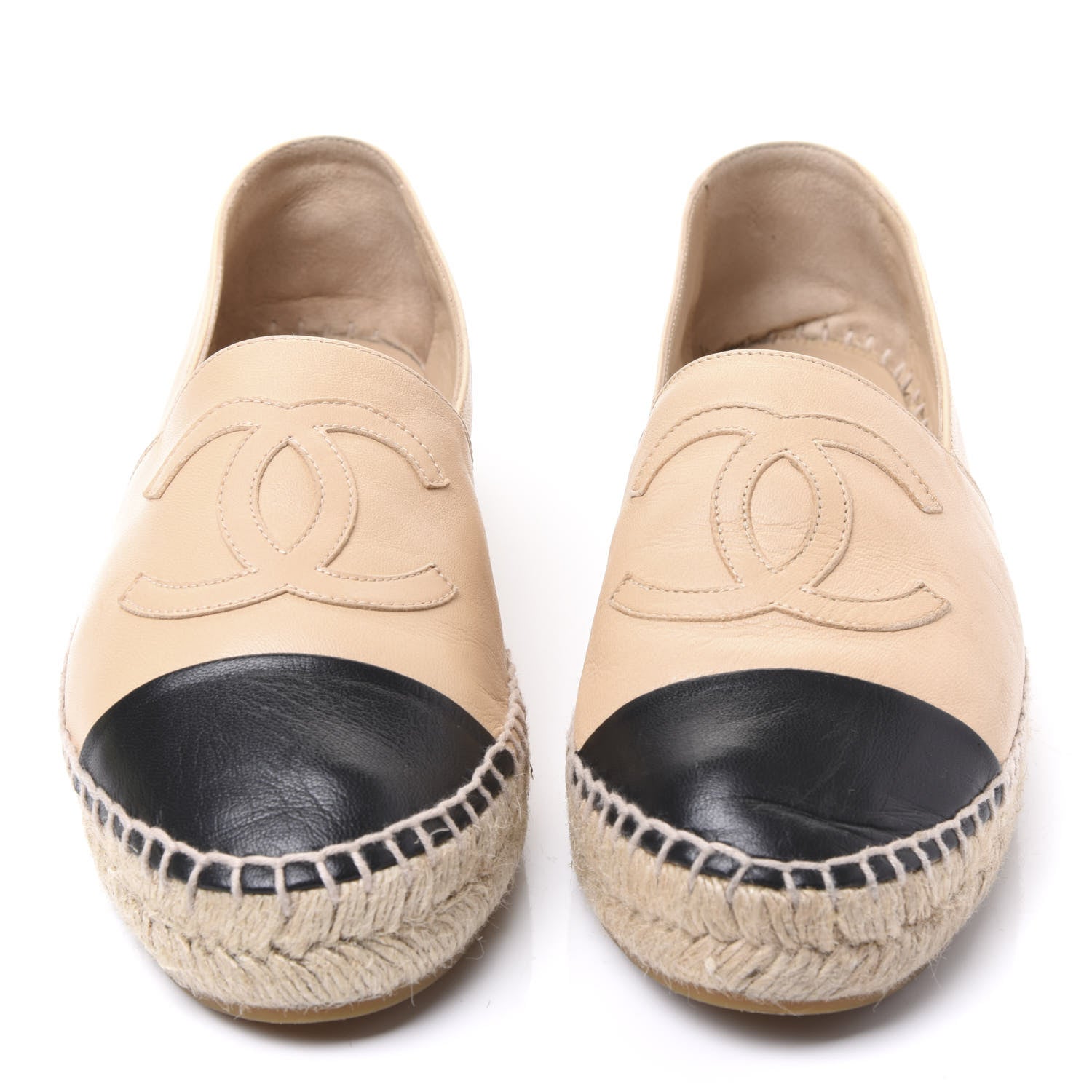 Chanel Lambskin CC Espadrilles 38 Beige Black 3 of 9