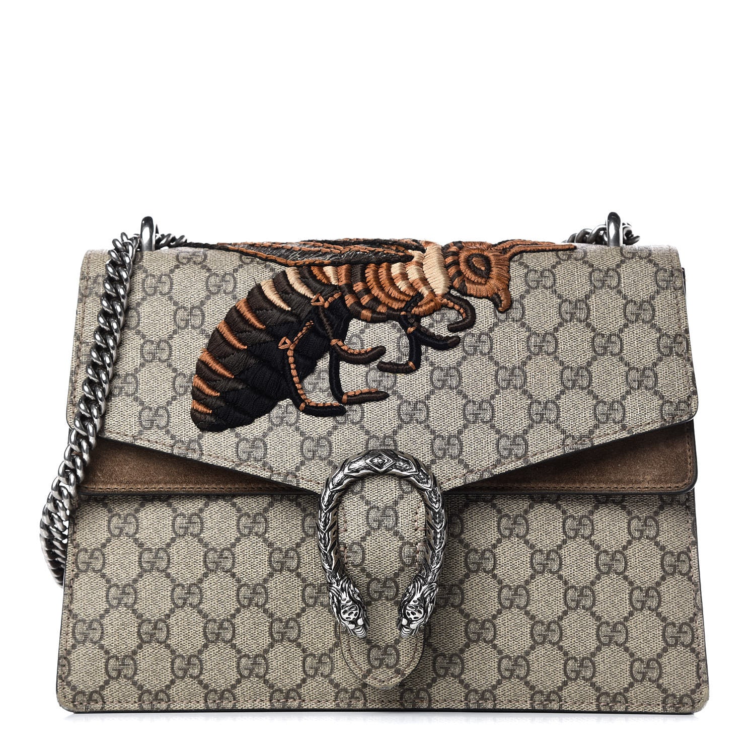 Gucci GG Supreme Monogram Bee Embroidered Medium Dionysus Shoulder Bag Taupe 1 of 11