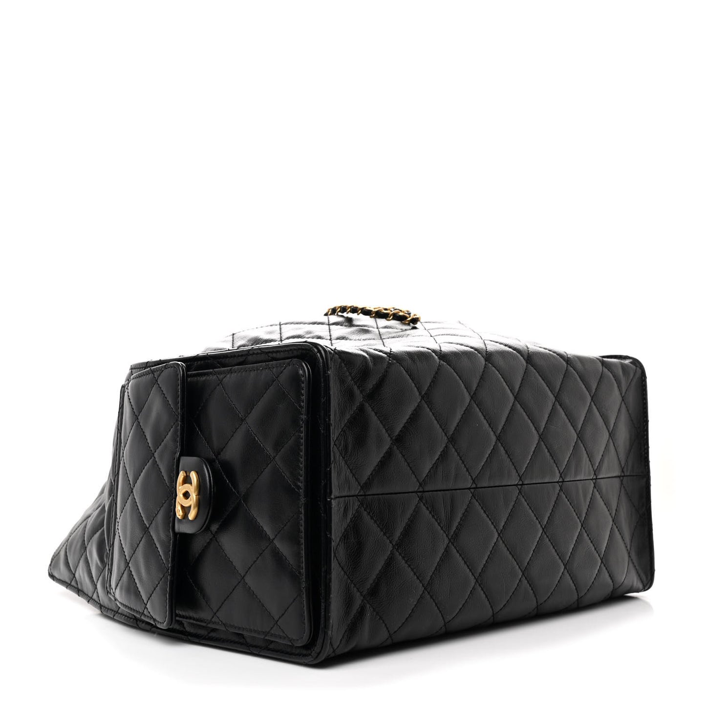 Shiny Crumpled Calfskin Quilted Medium Chanel 25 Handbag Black