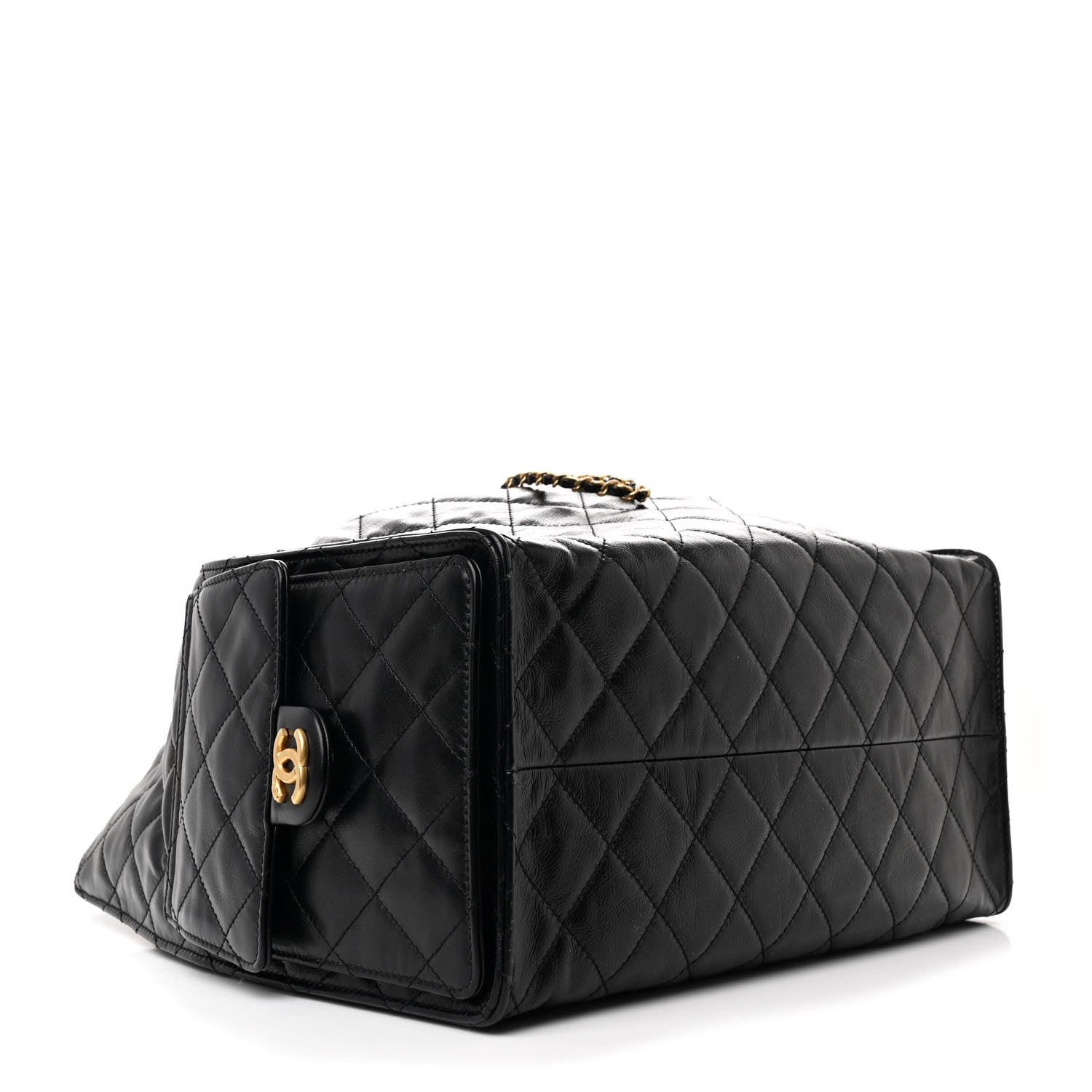 Chanel Shiny Crumpled Calfskin Quilted Medium Chanel 25 Handbag Black 4 of 10