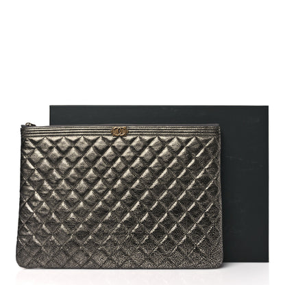 Chanel Cracked Metallic Calfskin Quilted Large Boy Cosmetic Case Dark Silver 11 of 11