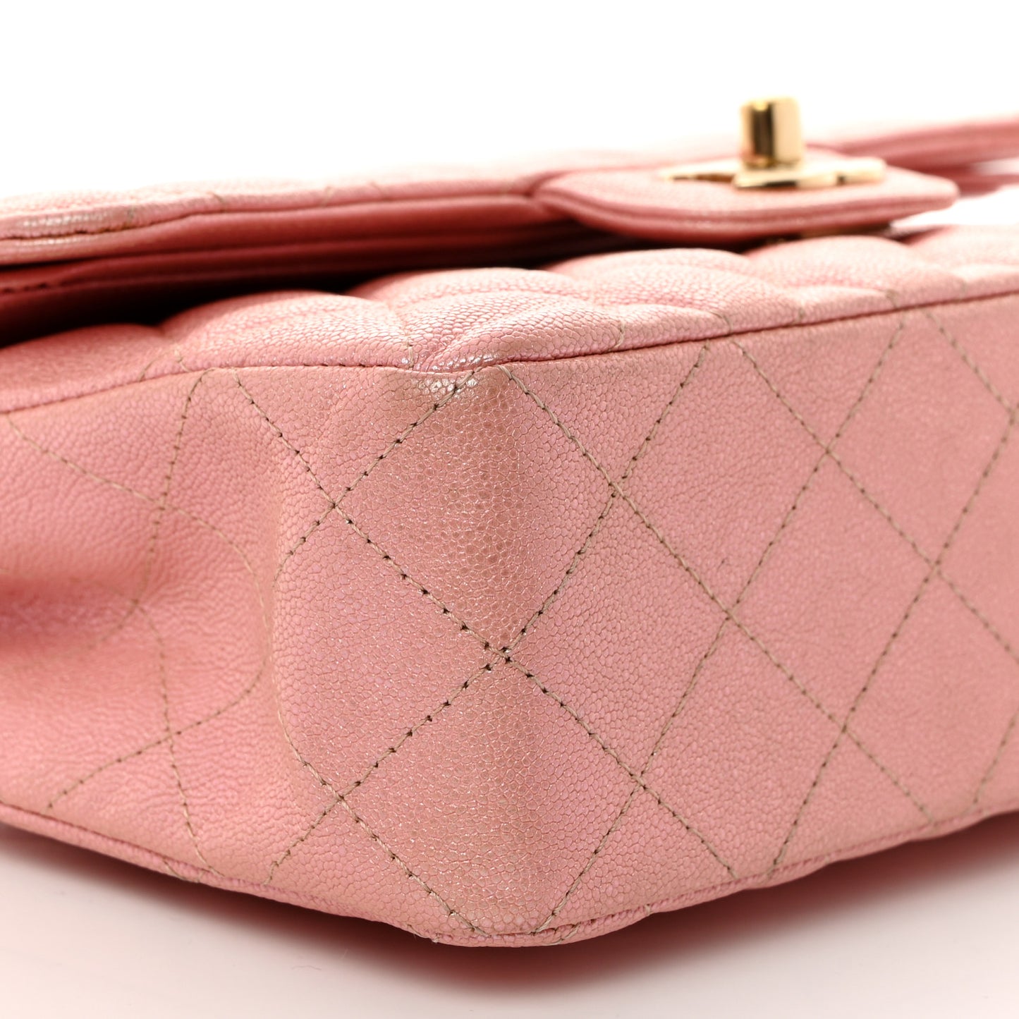 Iridescent Caviar Quilted Small Double Flap Pink