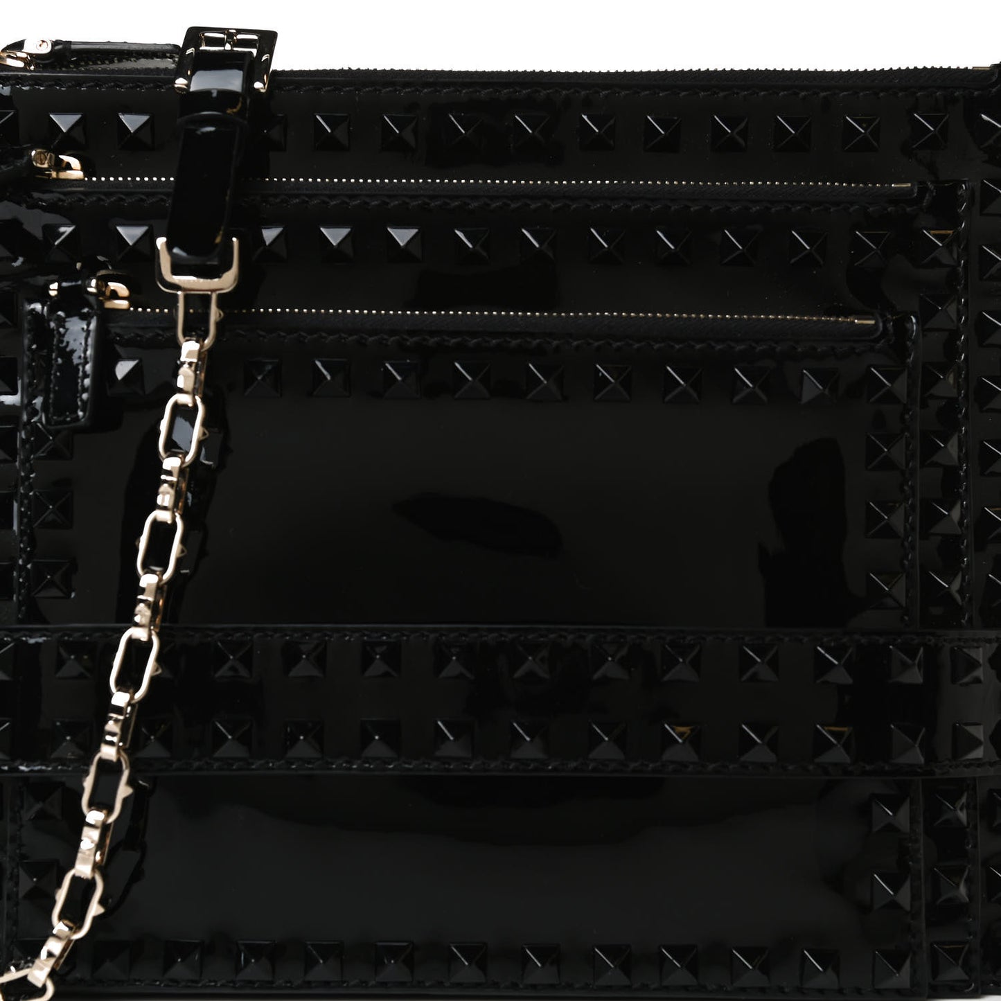 Patent Calfskin Rockstud Crossbody Pouch Bag Black