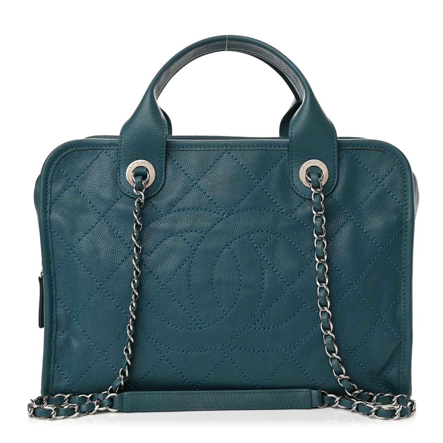 Caviar Quilted Deauville Bowling Bag Blue