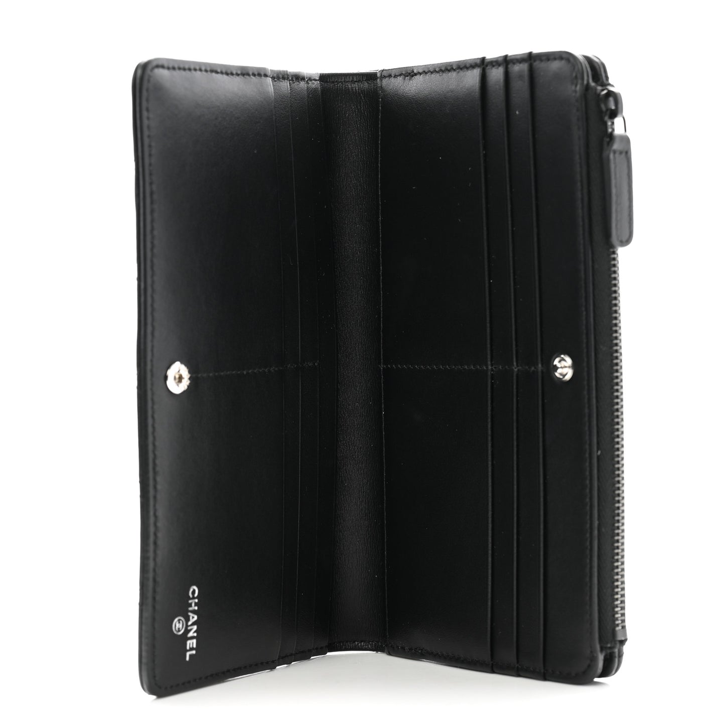 Grained Calfskin Quilted Long Zipped Wallet So Black