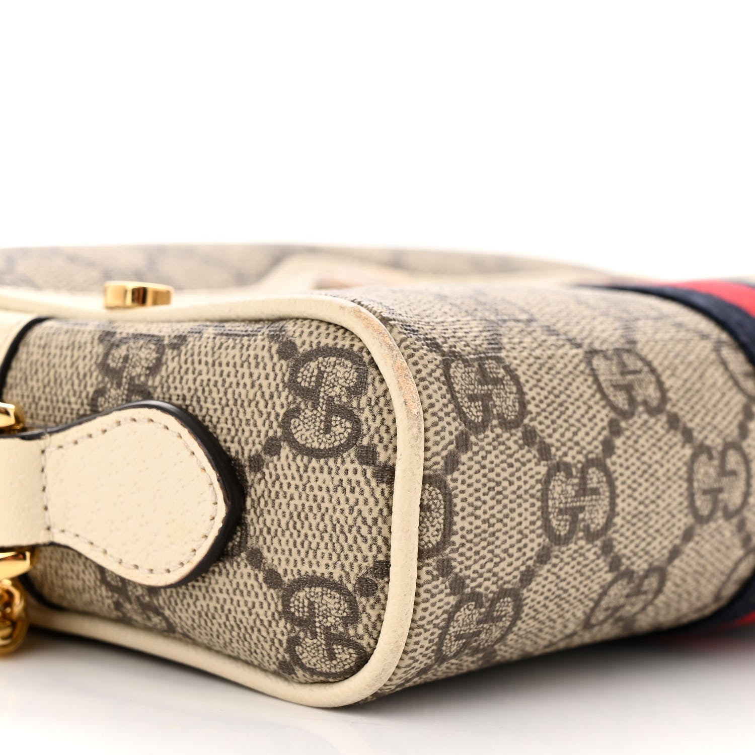 Gucci GG Supreme Monogram Textured Calfskin Web Mini Ophidia Shoulder Bag Beige Ebony Mystic White 9 of 17