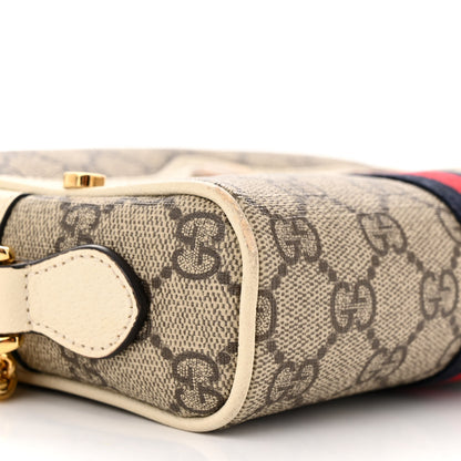 Gucci GG Supreme Monogram Textured Calfskin Web Mini Ophidia Shoulder Bag Beige Ebony Mystic White 9 of 17