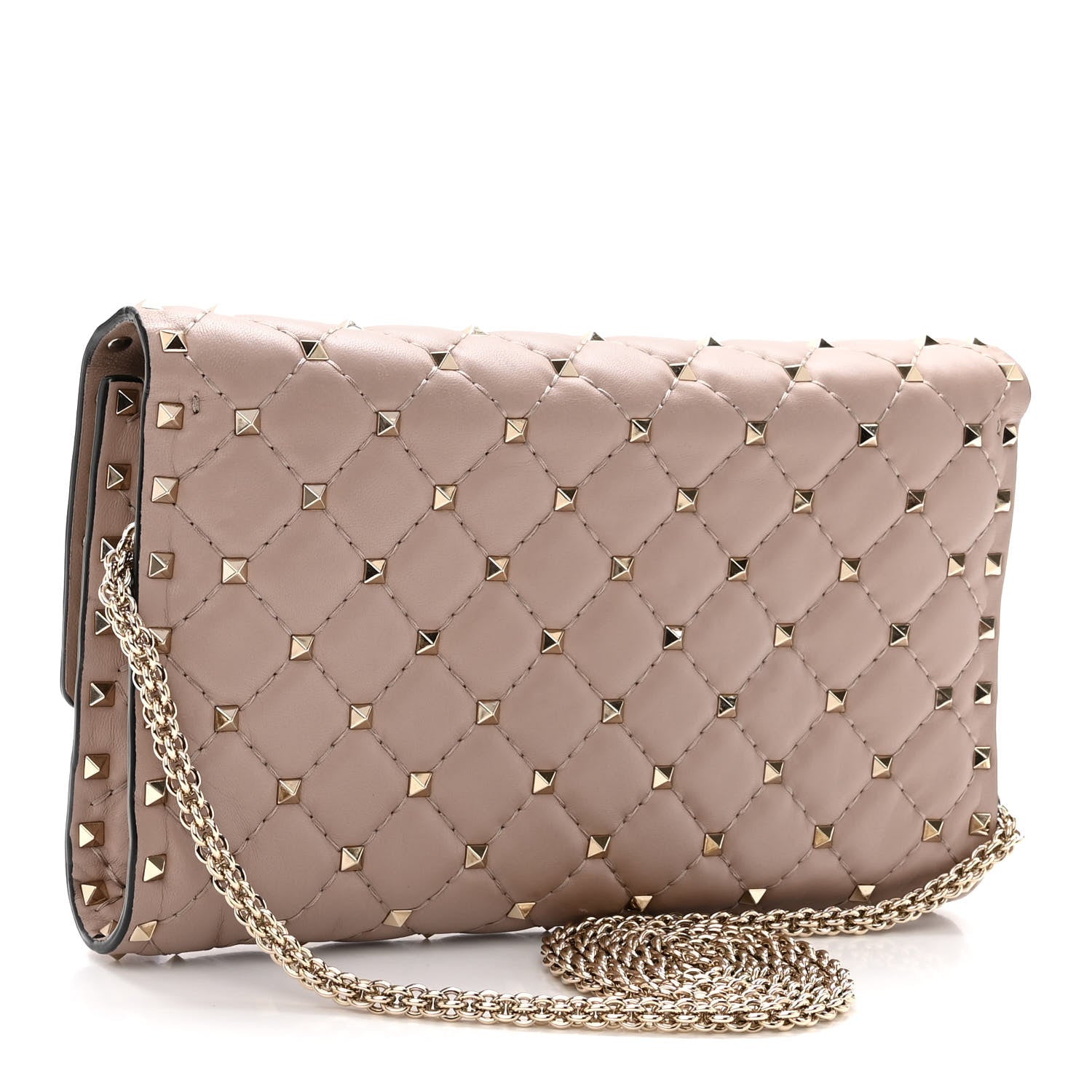Valentino Garavani Nappa Rockstud Spike Wallet On Chain Poudre 3 of 9