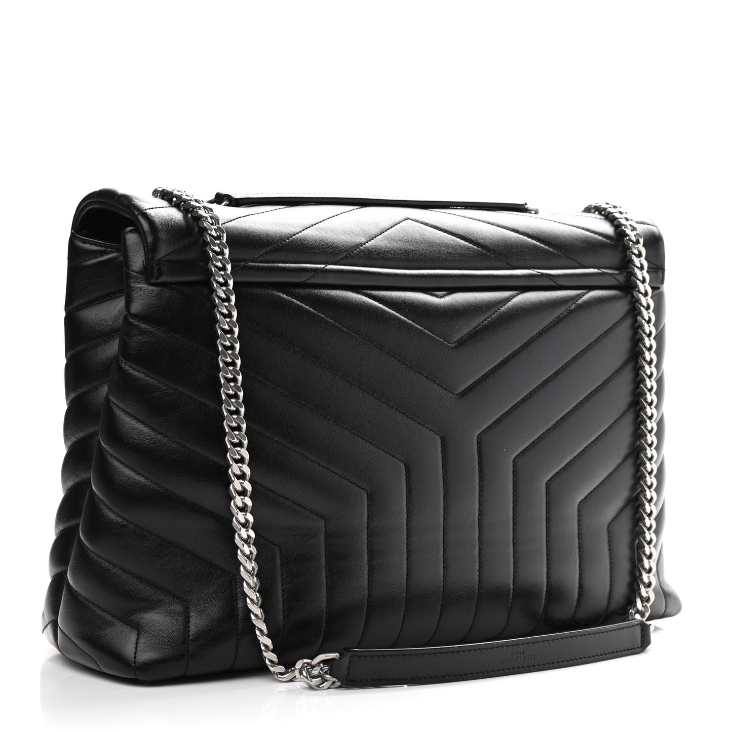 Calfskin Y Quilted Monogram Large Loulou Chain Satchel Black