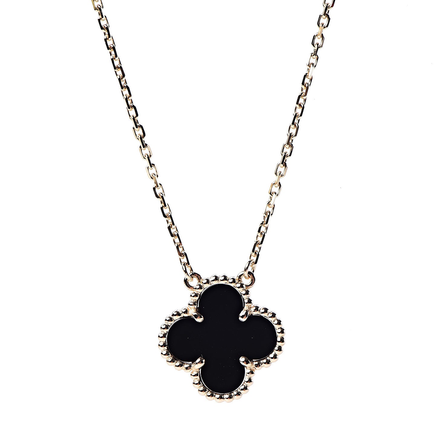 18K Yellow Gold Black Onyx Vintage Alhambra Pendant Necklace