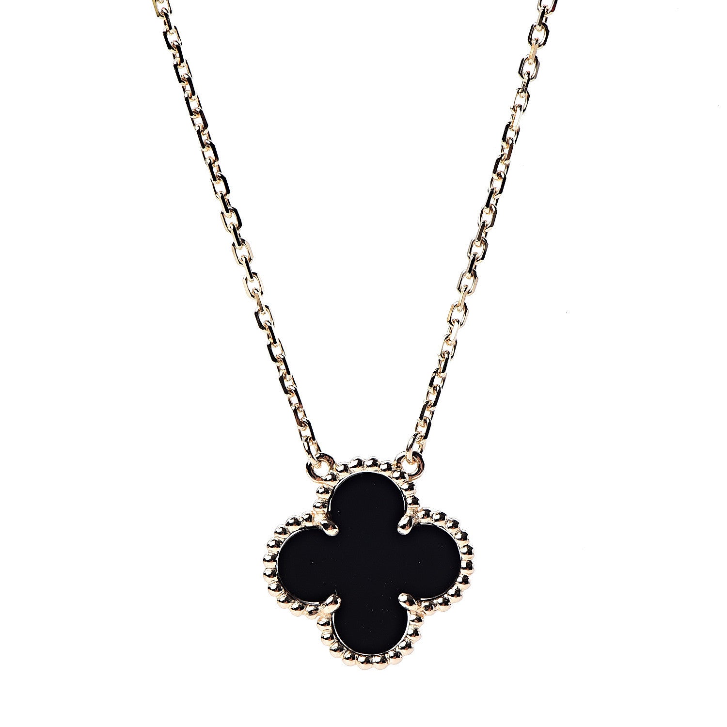 Van Cleef & Arpels 18K Yellow Gold Black Onyx Vintage Alhambra Pendant Necklace 4 of 8